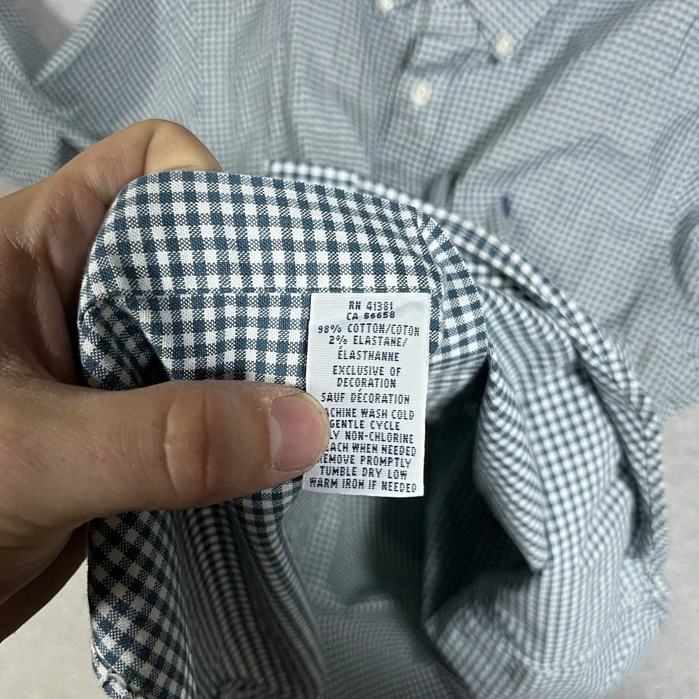 Polo Ralph Lauren Shirt Mens Medium Green Gingham Plaid Slim Fit Stretch Oxford
